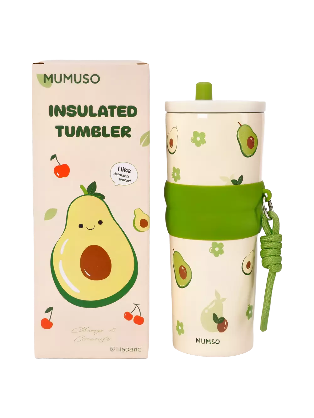 Thermobecher aus Edelstahl mit Avocado-Design, 700 ml (Beige/Grün)