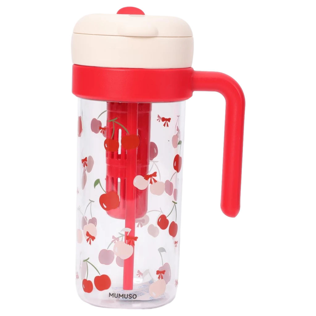 Kunststoff-Trinkflasche mit Kirsch-Design und Fruchteinsatz, 700 ml (Rot)