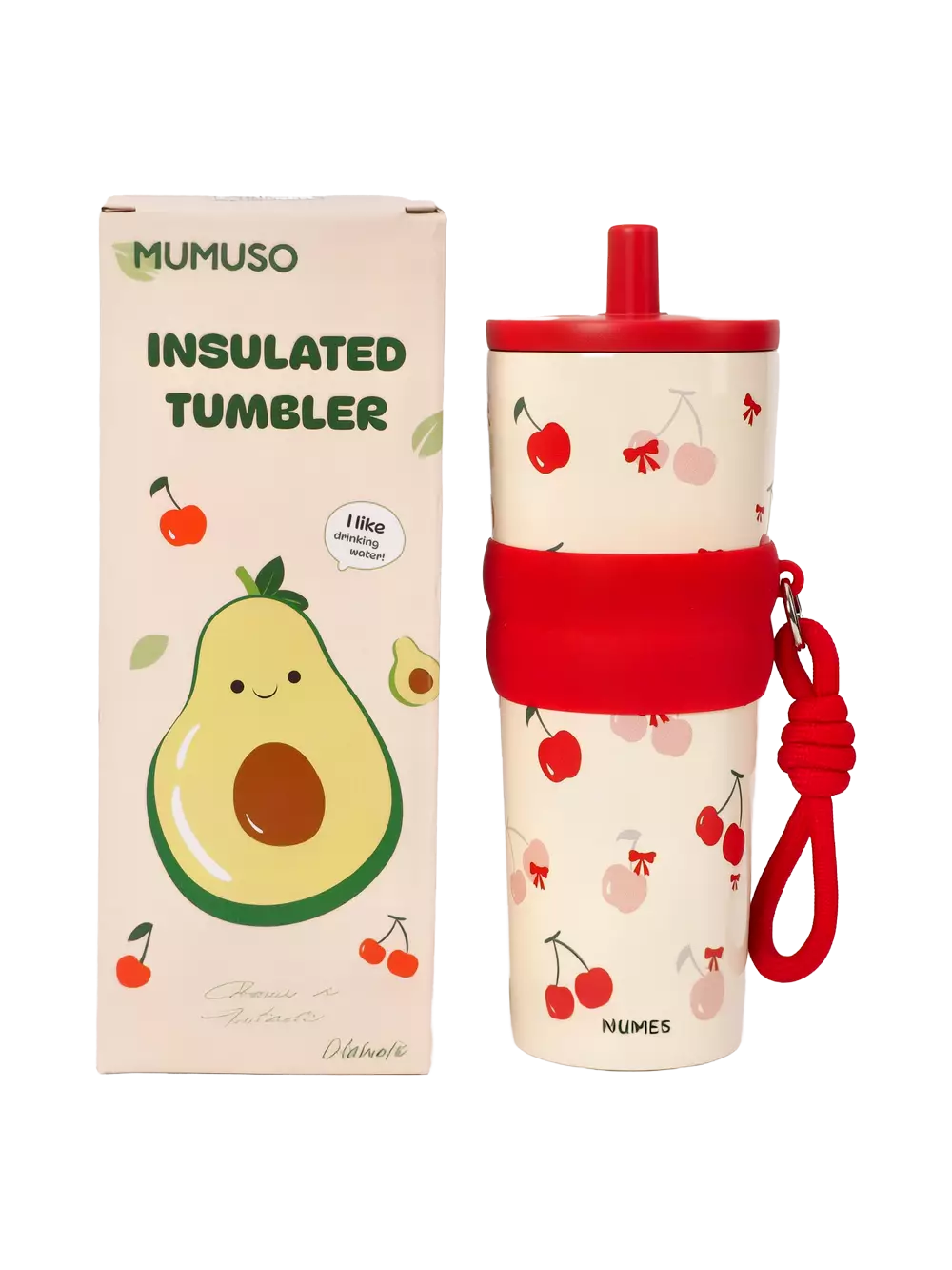 Isolierter Edelstahl-Trinkbecher mit Kirsch-Design, 700 ml (Rot/Creme)