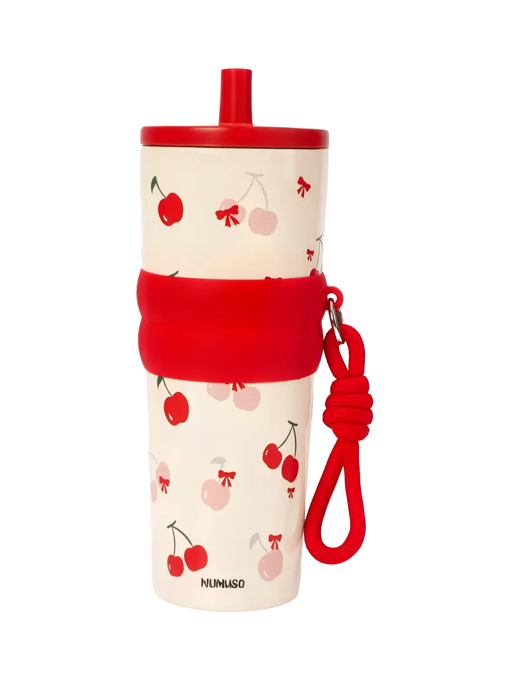 Isolierter Edelstahl-Trinkbecher mit Kirsch-Design, 700 ml (Rot/Creme)