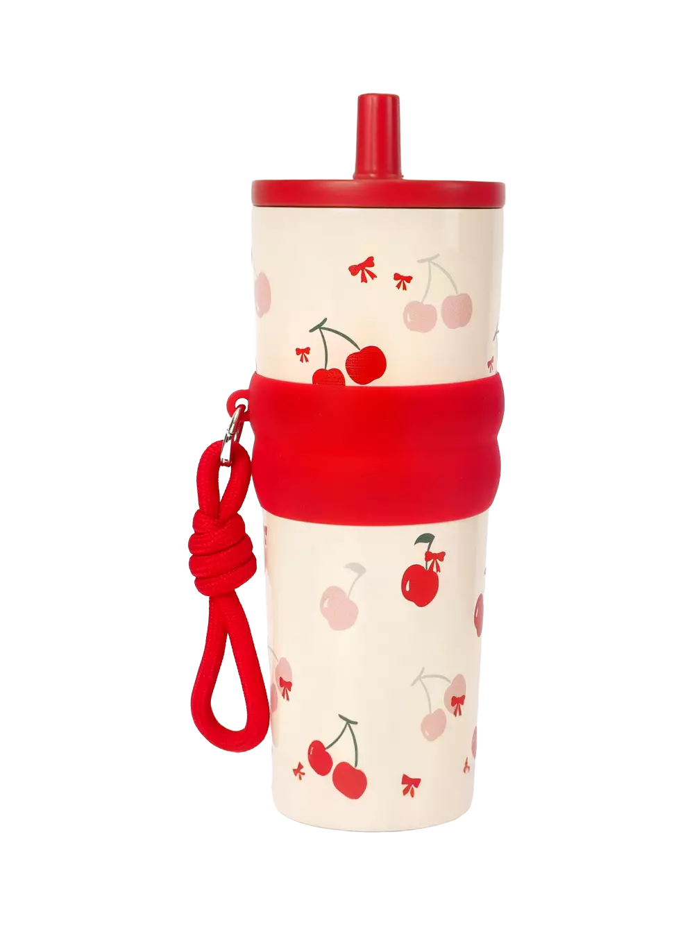 Isolierter Edelstahl-Trinkbecher mit Kirsch-Design, 700 ml (Rot/Creme)