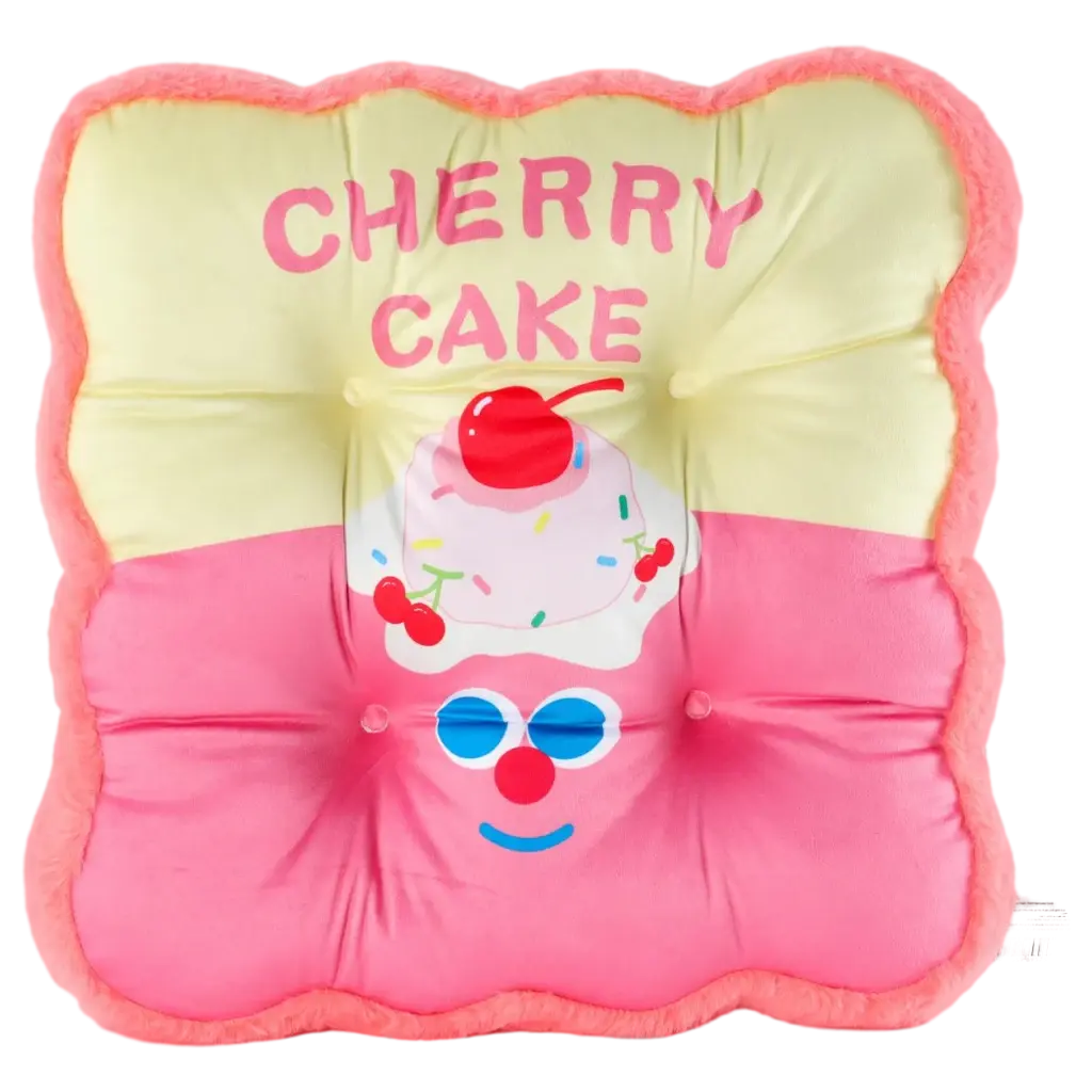 Sitzkissen aus Plüsch mit Kirschkuchen-Design (Rosa/Gelb)