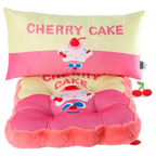 Sitzkissen aus Plüsch mit Kirschkuchen-Design (Rosa/Gelb)