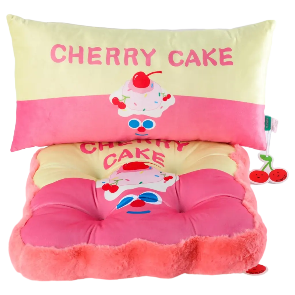 Sitzkissen aus Plüsch mit Kirschkuchen-Design (Rosa/Gelb)