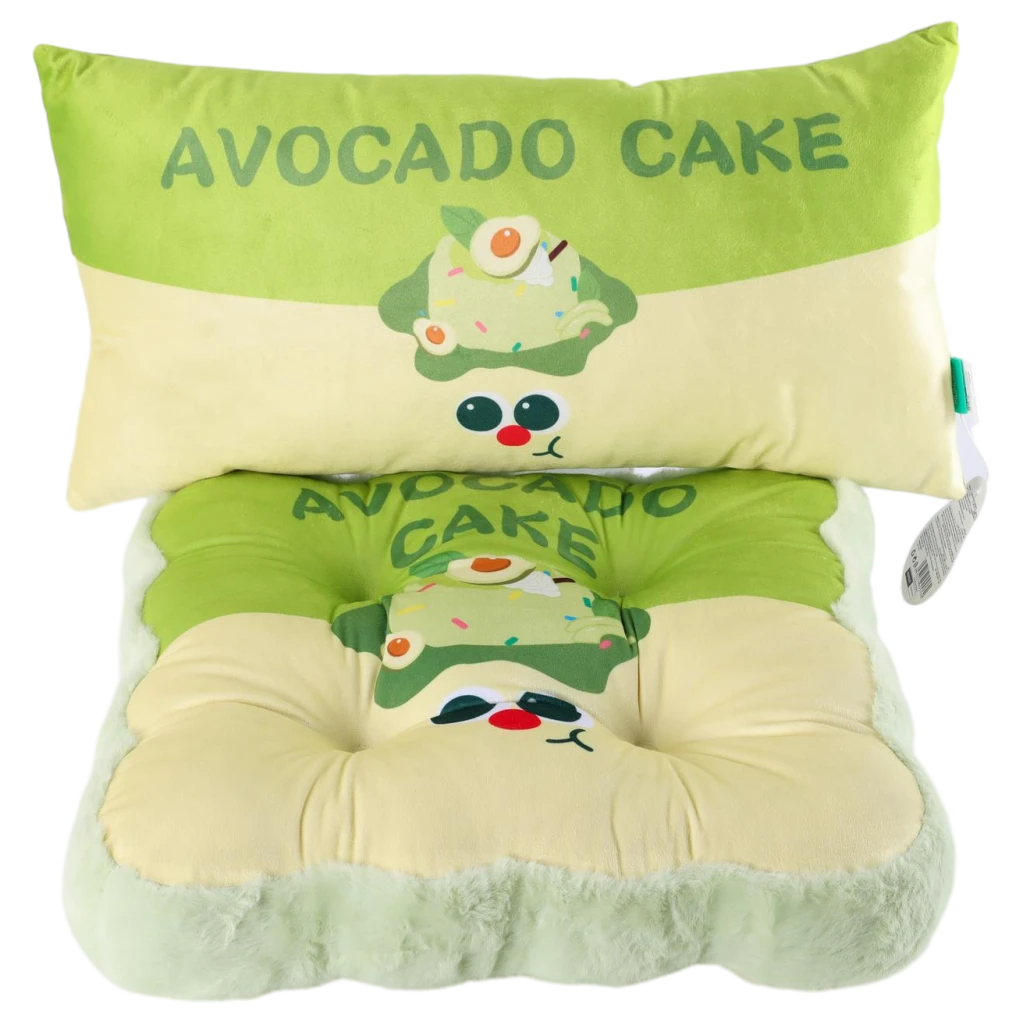 Sitzkissen aus Plüsch mit Avocado-Print, quadratisch (Grün/Beige)