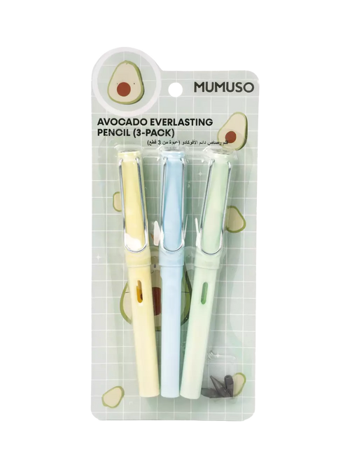 3er-Pack Everlasting Bleistifte mit Avocado-Design (Gelb/Blau/Mint)