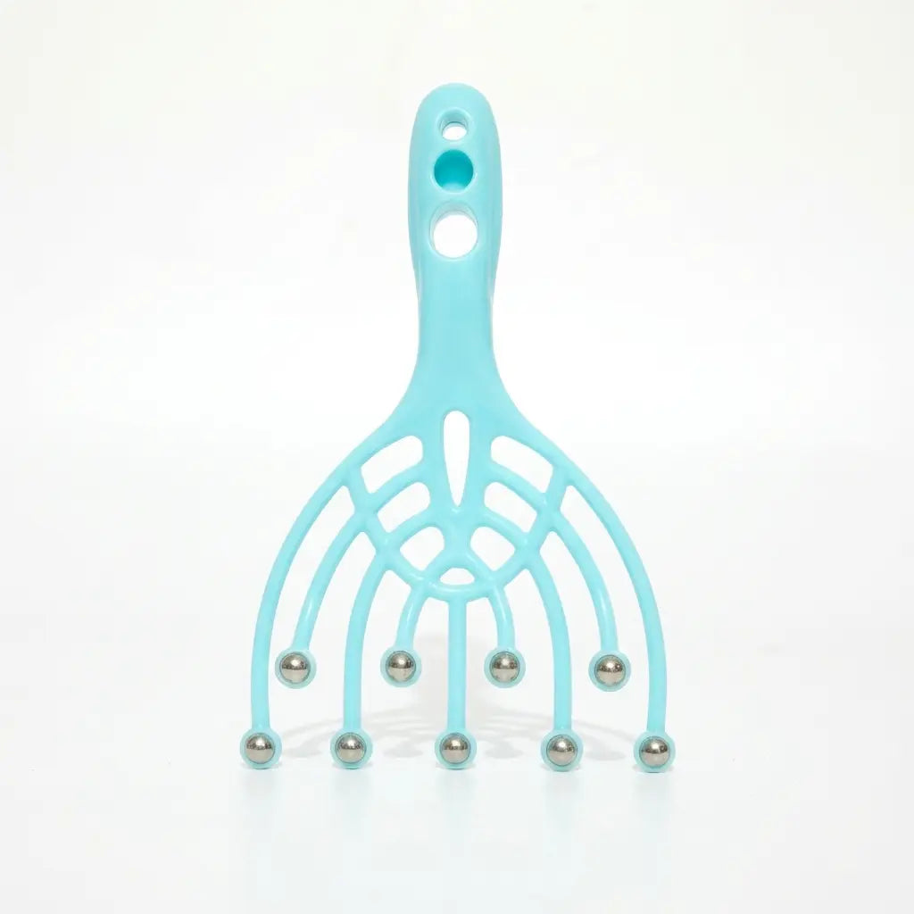 Kopfhaut-Massagegerät mit 9 Metall-Rollköpfen (Blau)