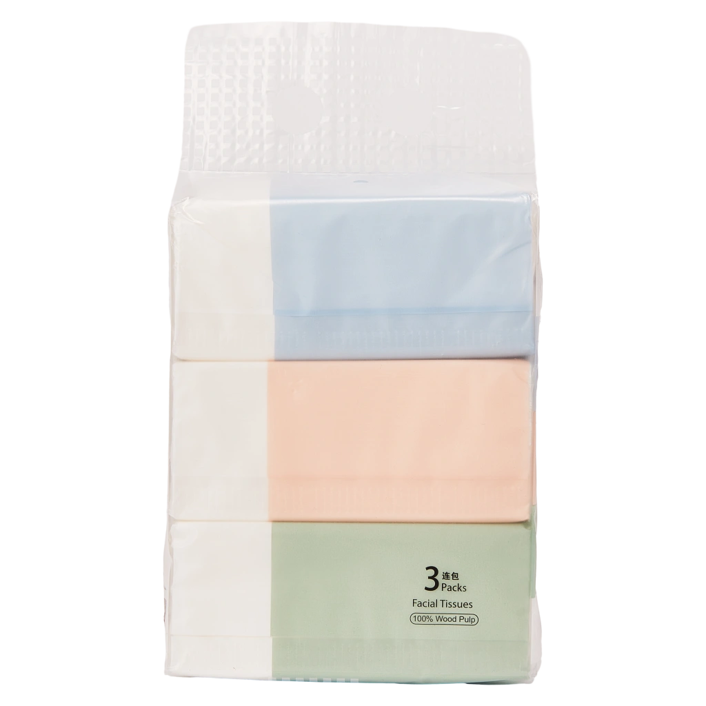 3er-Pack Gesichtstücher aus natürlichem Zellstoff, 380 g (Blau/Rosa/Mint)