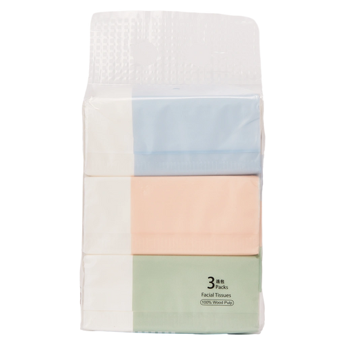 3er-Pack Gesichtstücher aus natürlichem Zellstoff, 380 g (Blau/Rosa/Mint)