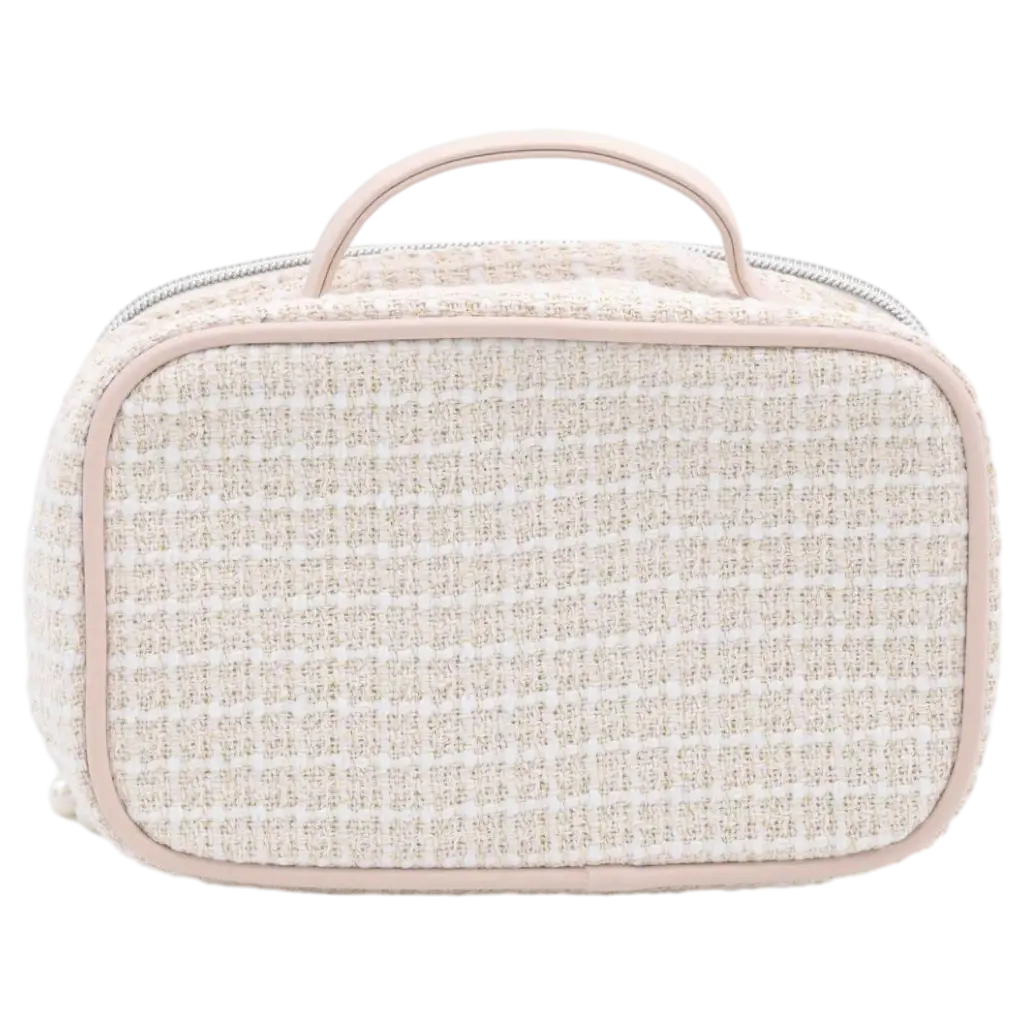 Kosmetiktasche aus Stoff mit Jacquard-Design, kompakt (Apricot/Weiß/Rosa)