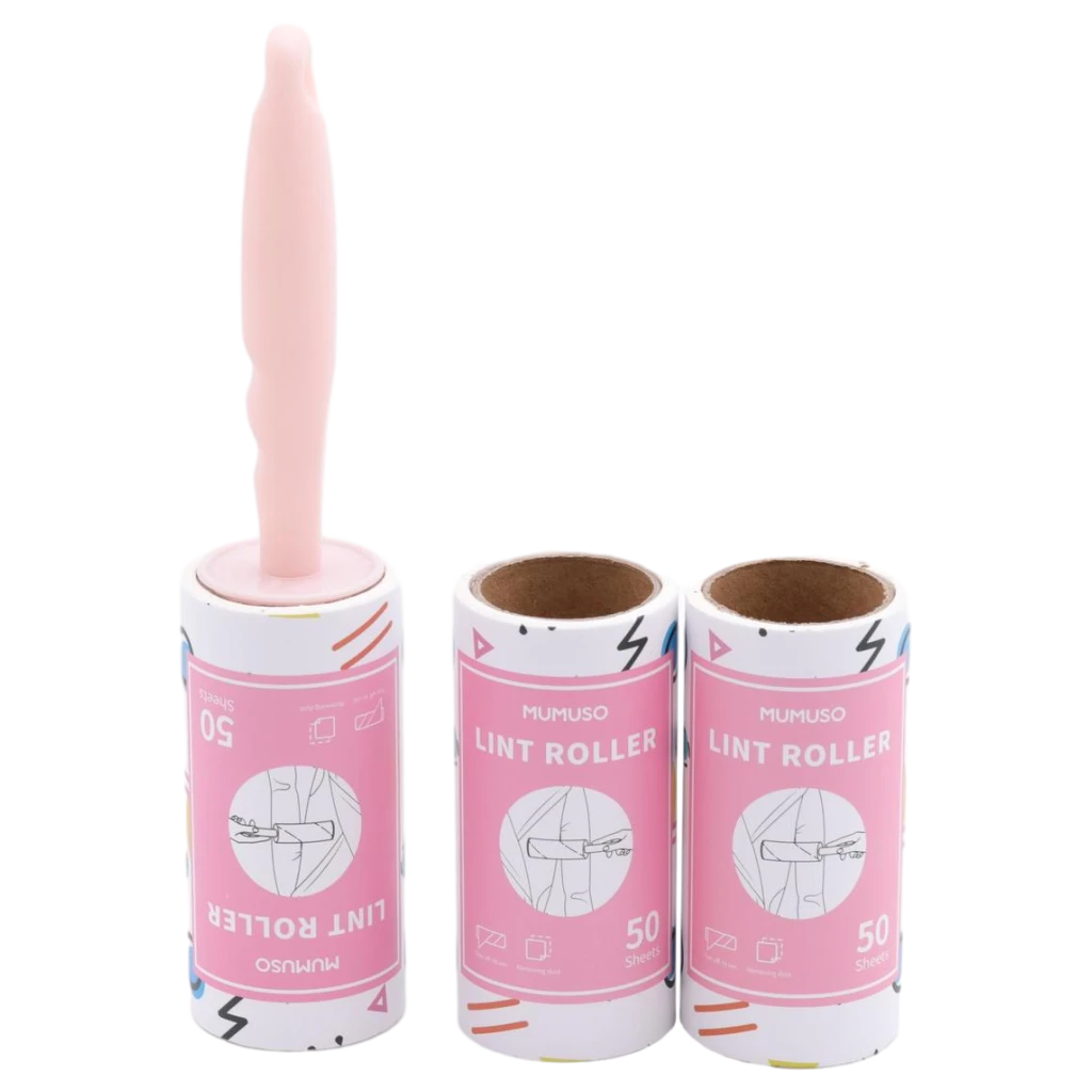 Fusselroller Set mit 3 Ersatzrollen, 50 Blatt je Rolle (Rosa/Mehrfarbig)
