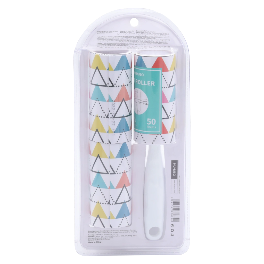 3-teiliges Fusselroller-Set aus Kunststoff und Papier mit Dreiecks-Print (Weiß/Bunt)