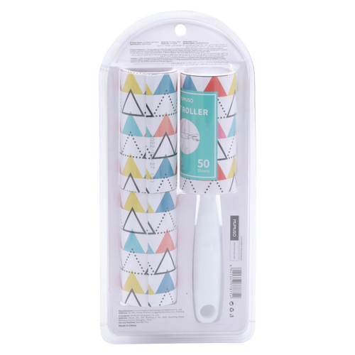 3-teiliges Fusselroller-Set aus Kunststoff und Papier mit Dreiecks-Print (Weiß/Bunt)