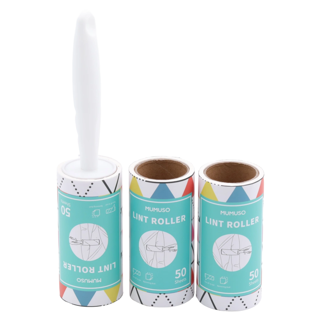 3-teiliges Fusselroller-Set aus Kunststoff und Papier mit Dreiecks-Print (Weiß/Bunt)