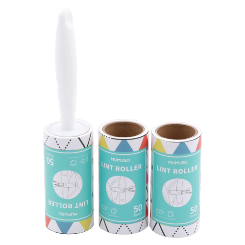 3-teiliges Fusselroller-Set aus Kunststoff und Papier mit Dreiecks-Print (Weiß/Bunt)