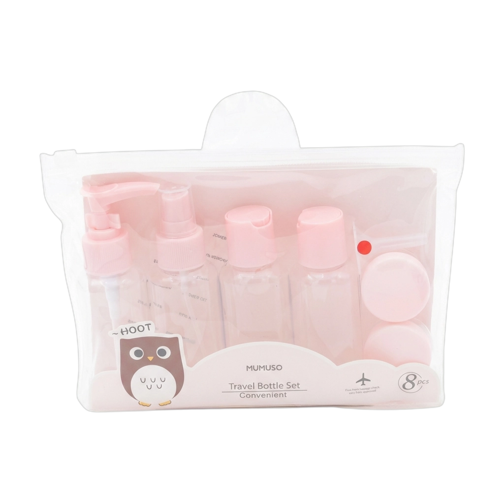 8-teiliges Reise-Flaschenset für Kosmetik, PET/PP (Rosa)