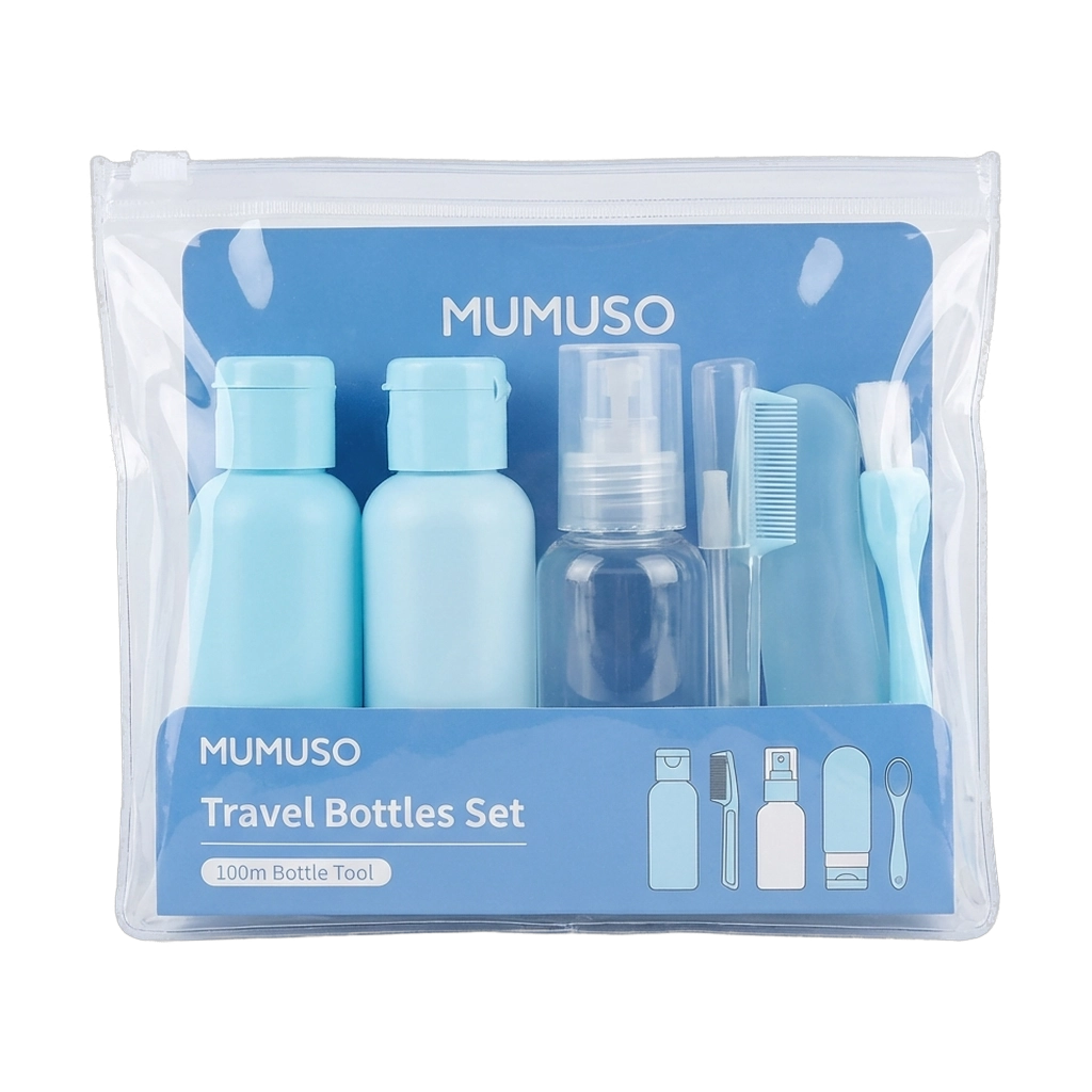 6-teiliges Reise-Flaschenset aus Kunststoff mit Zip-Tasche (Hellblau)