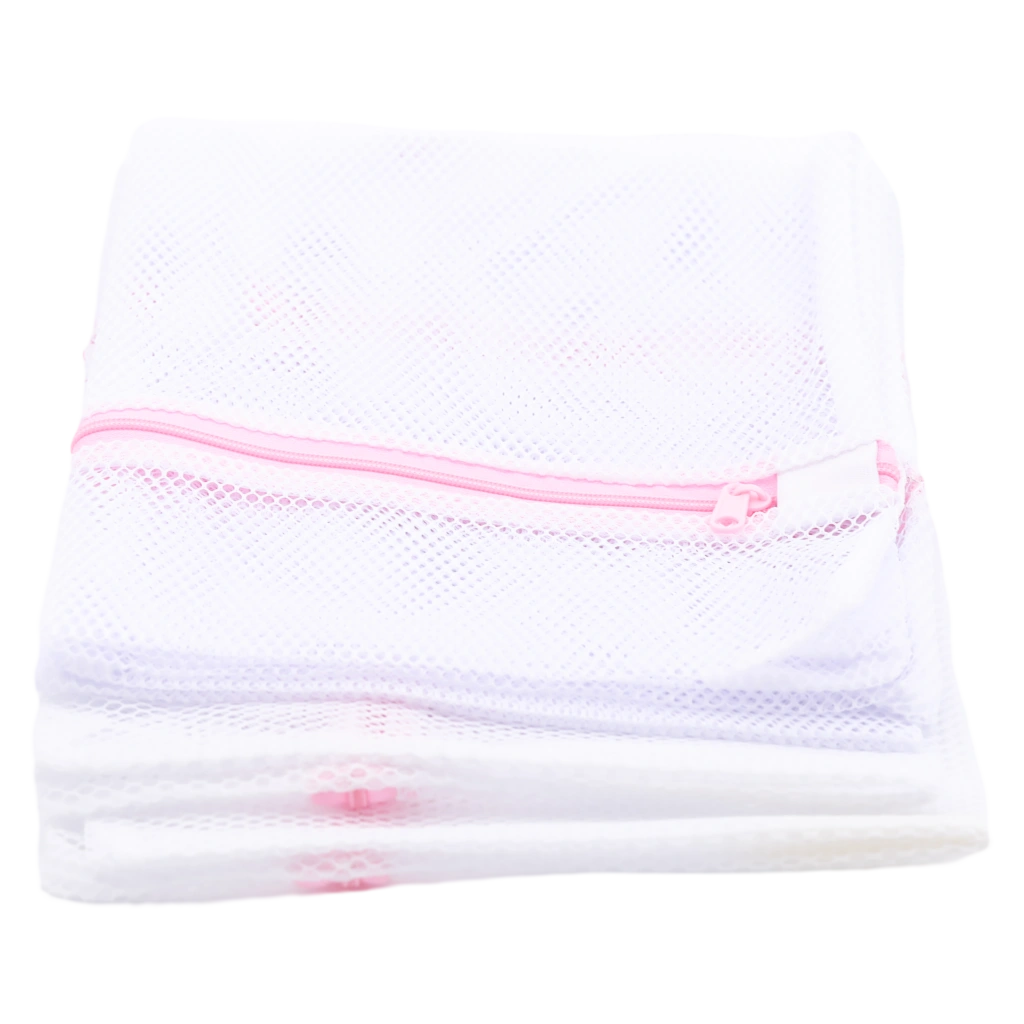 4-teiliges Wäschenetz Set aus Polyester für Waschmaschine (Weiß/Rosa)