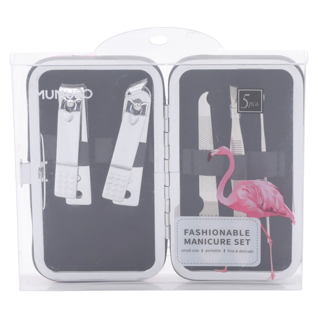 5-teiliges Maniküre Set aus Edelstahl mit Flamingo-Design (Mehrfarbig)