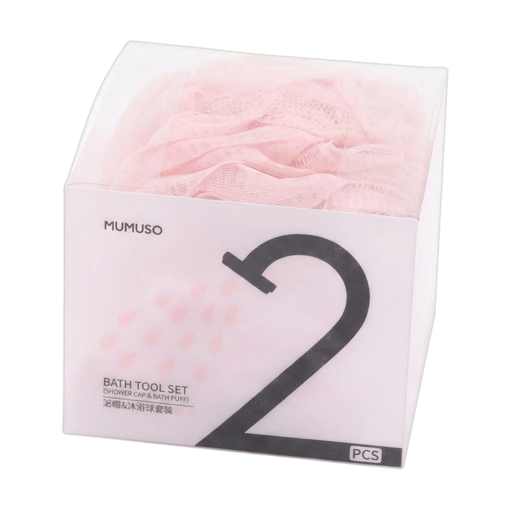 2-teiliges Badezubehör-Set mit Duschhaube und Duschschwamm (Rosa)