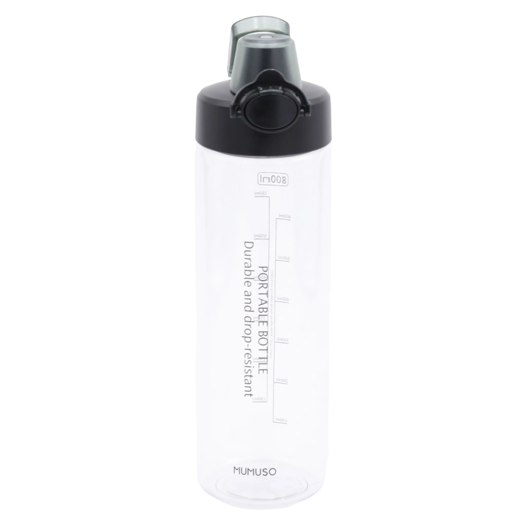 Trinkflasche aus Kunststoff mit Flip-Verschluss, 800 ml (Transparent/Schwarz)