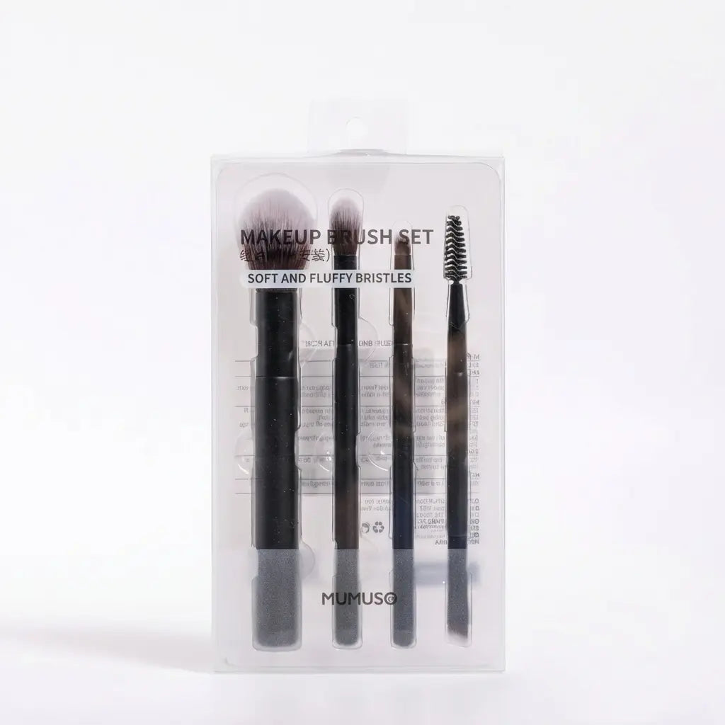 4-teiliges Make-up-Pinselset mit weichen Borsten (Schwarz)