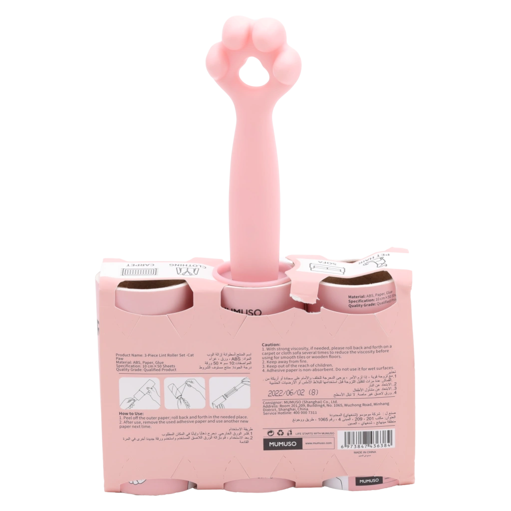 3-teiliges Fusselfroller-Set mit Katzentatzen-Design (Rosa)