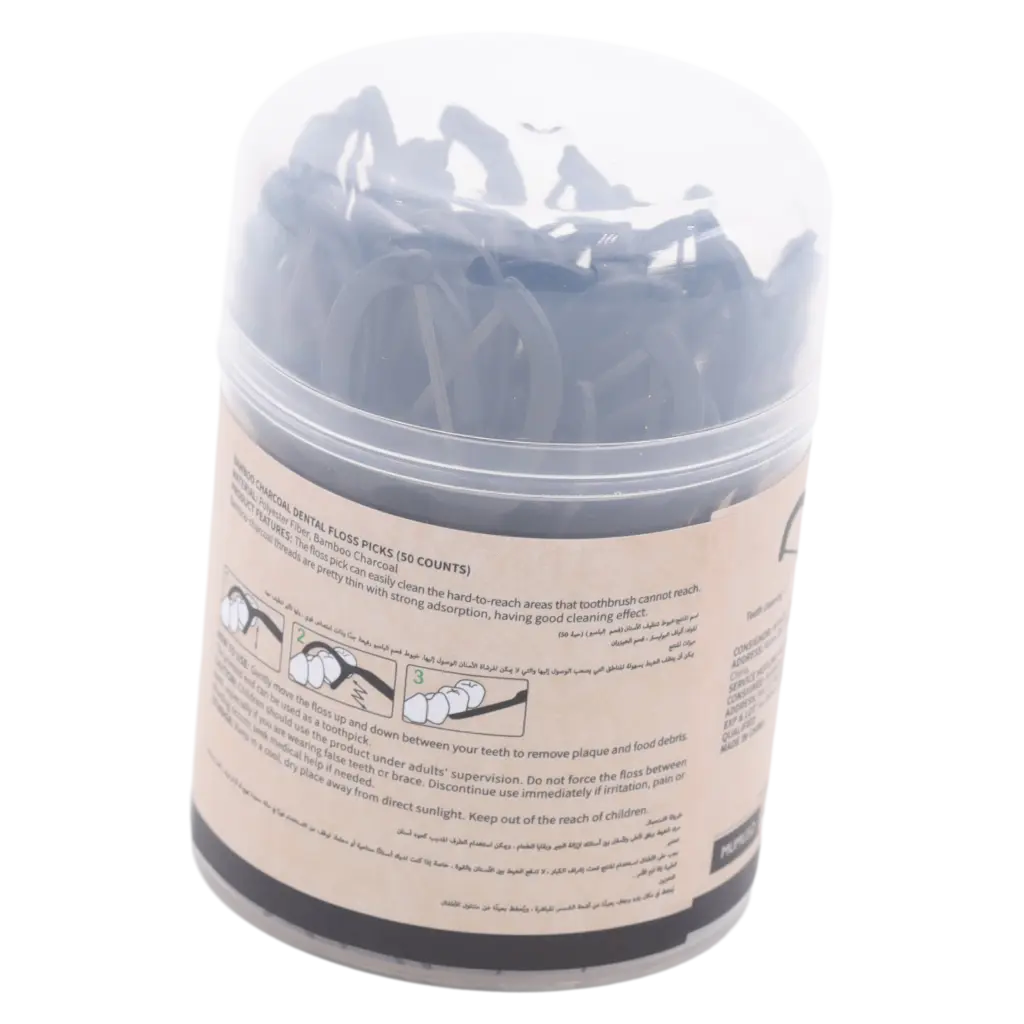 50er-Dose Zahnseide-Sticks mit Bambuskohlefaden, Schwarz (Schwarz)