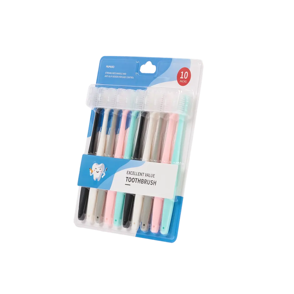 10er-Pack Zahnbürsten im Set für die tägliche Mundhygiene (Schwarz/Weiß/Rosa/Hellblau/Mint)