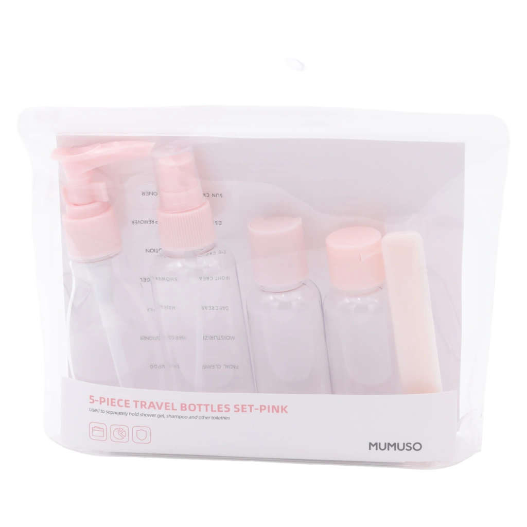 5-teiliges Reiseflaschen-Set mit Etui, nachfüllbar (Rosa)