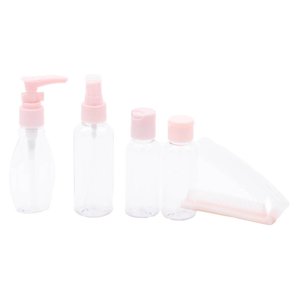 5-teiliges Reiseflaschen-Set mit Etui, nachfüllbar (Rosa)