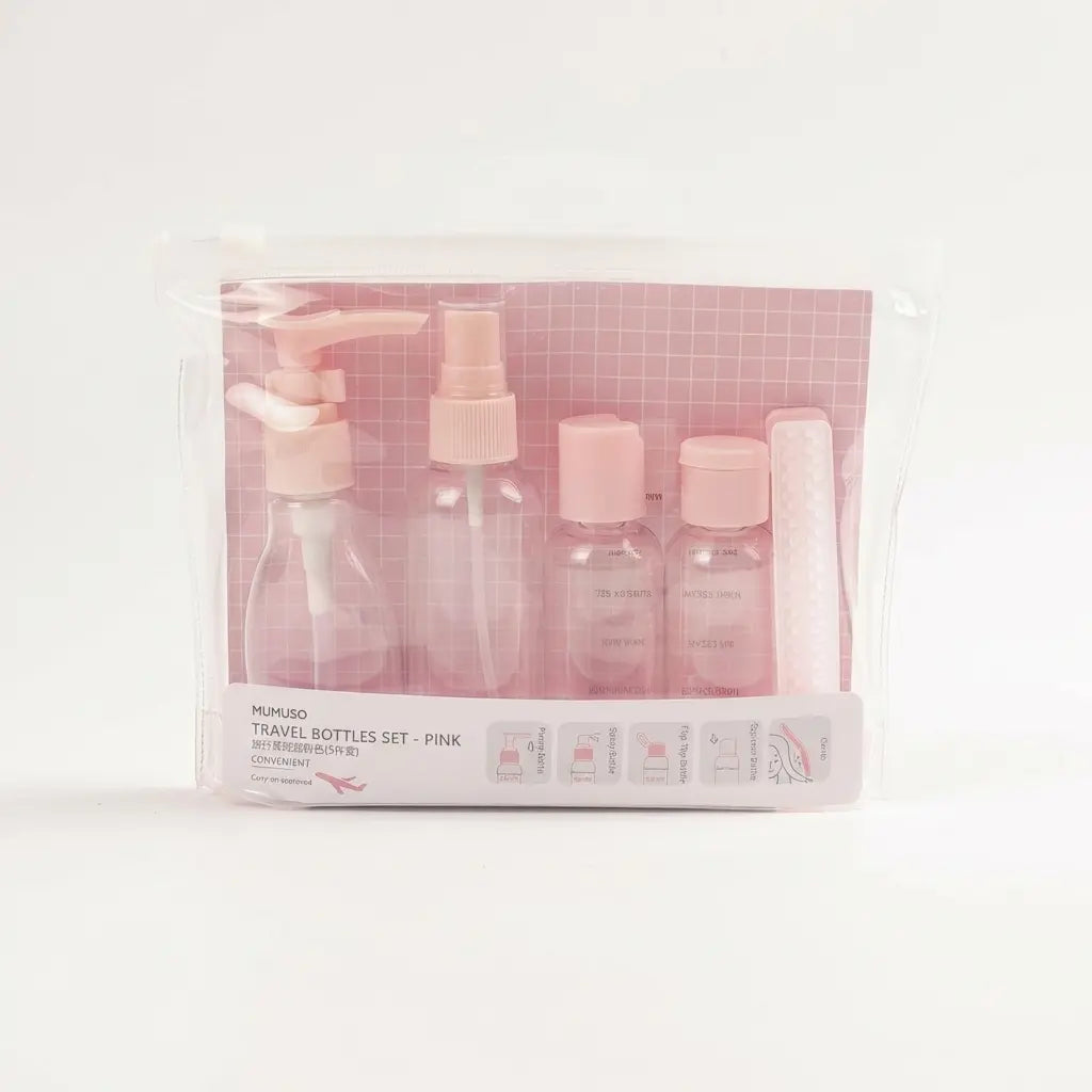 5-teiliges Reiseflaschen-Set mit Etui, nachfüllbar (Rosa)