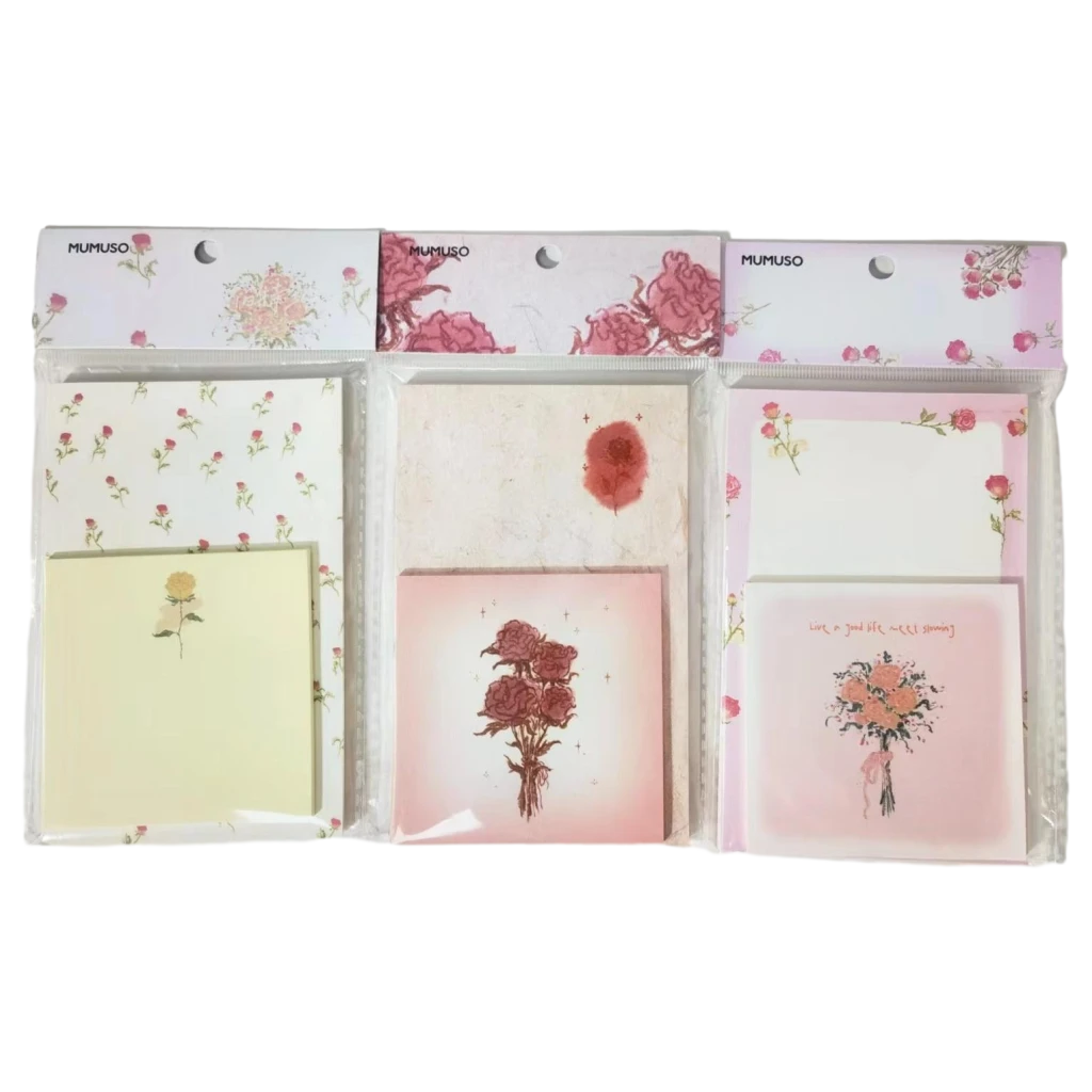 Notizblock-Set mit Rosen-Design, Klebezettel (Gelb/Rosa/Weiß/Mehrfarbig)