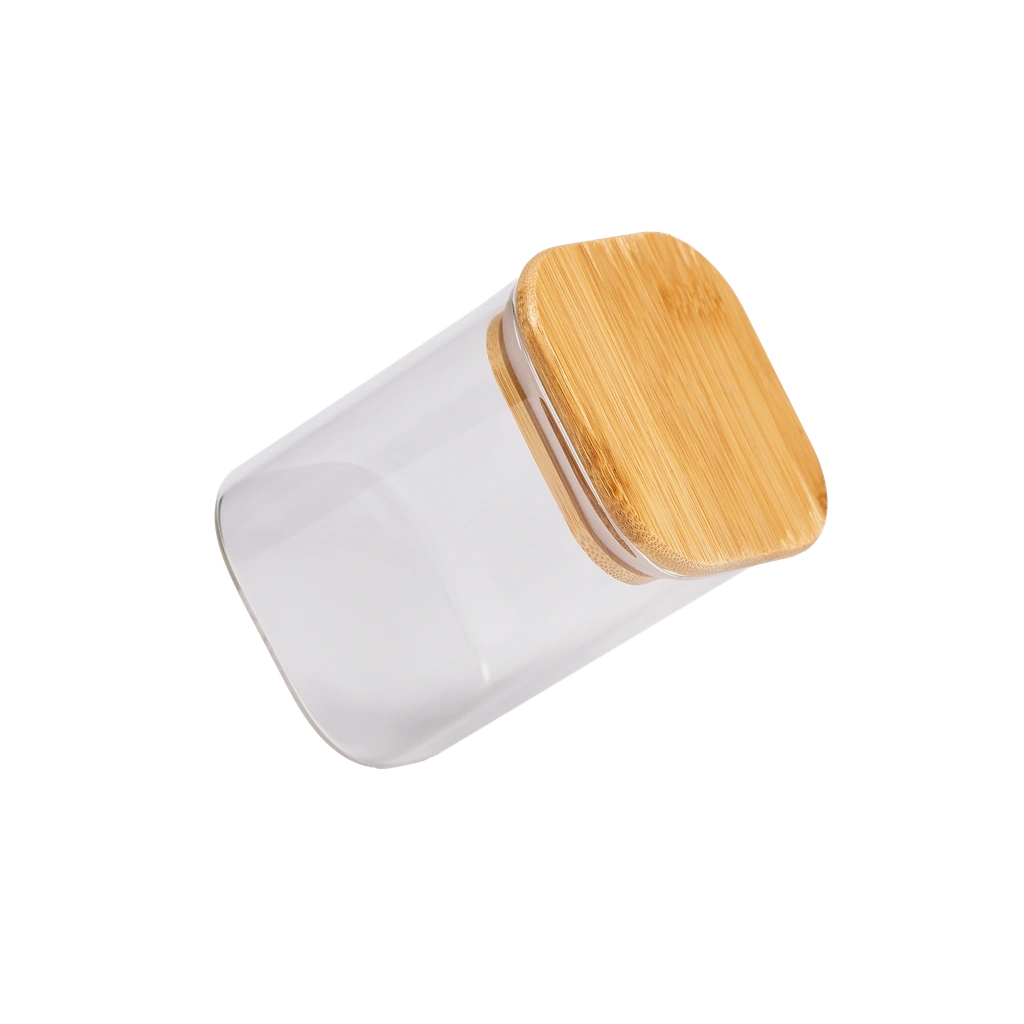 Quadratisches Aufbewahrungsglas aus Borosilikatglas mit Bambusdeckel, 500 ml (Transparent)
