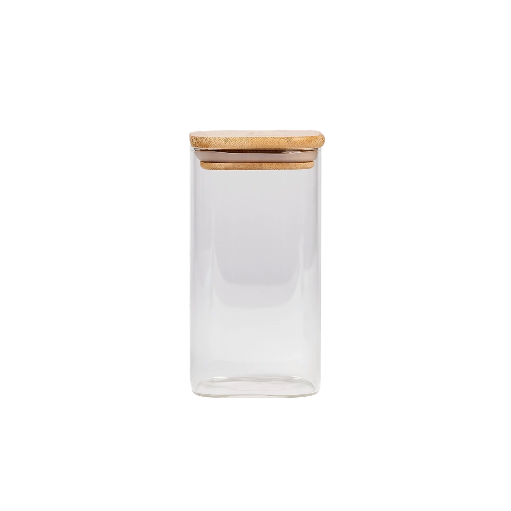 Quadratisches Vorratsglas aus Borosilikatglas mit Bambusdeckel, 750 ml (Transparent/Natur)