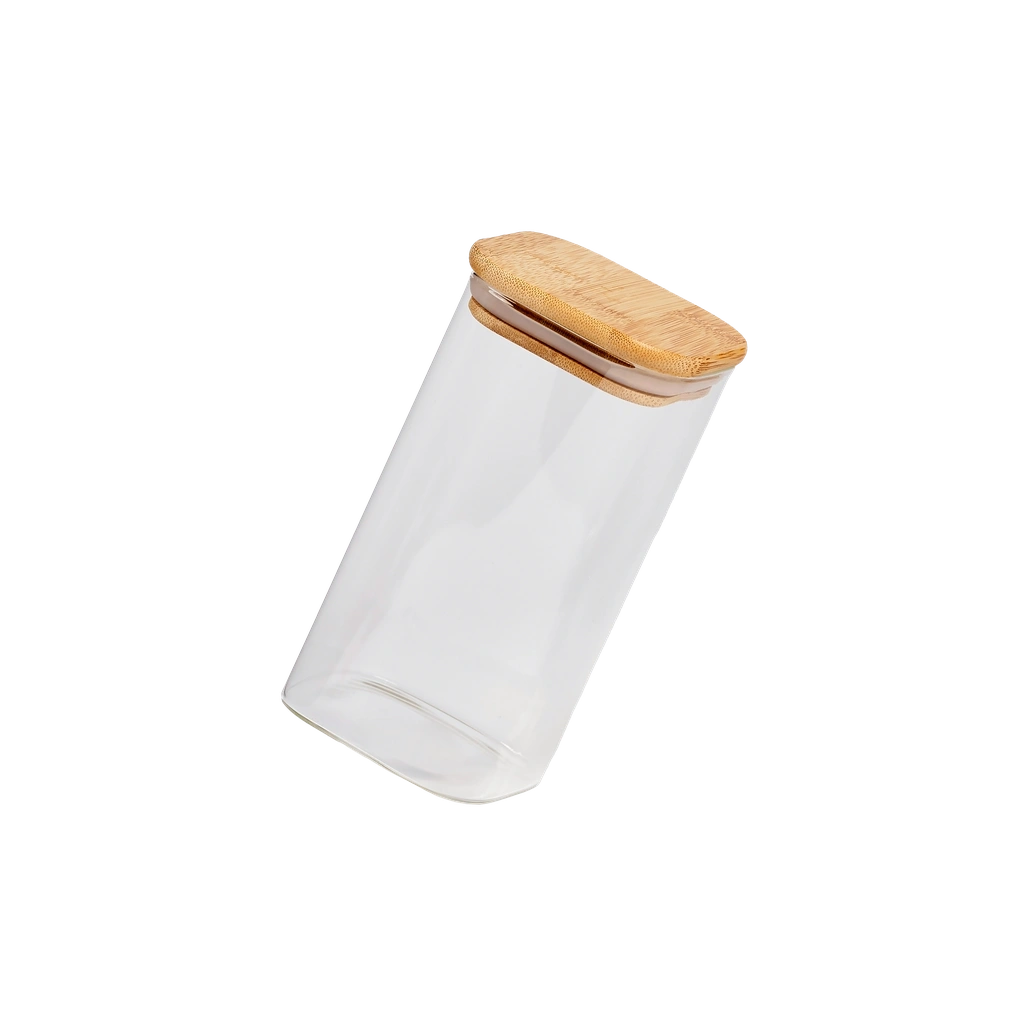 Quadratisches Vorratsglas aus Borosilikatglas mit Bambusdeckel, 750 ml (Transparent/Natur)