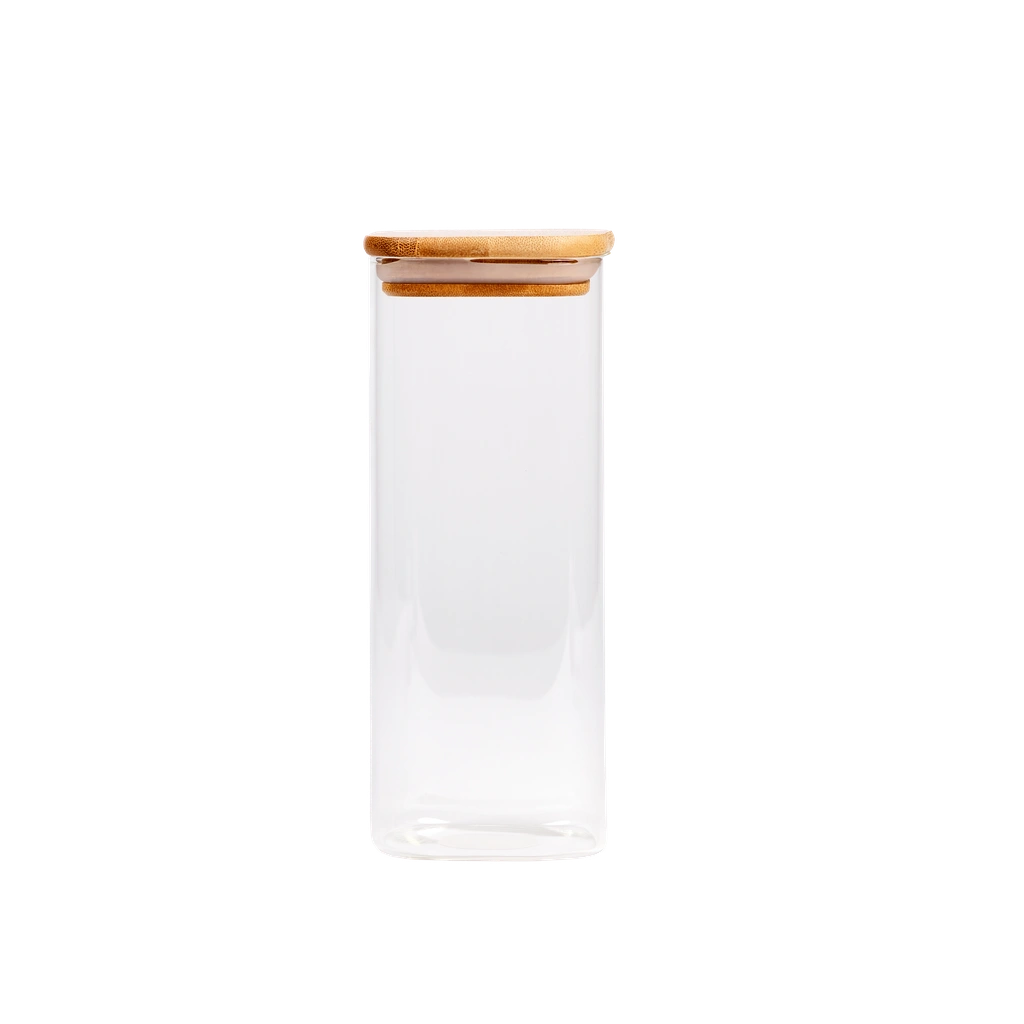 Vorratsglas aus Borosilikatglas mit Bambusdeckel, 1000 ml (Transparent)