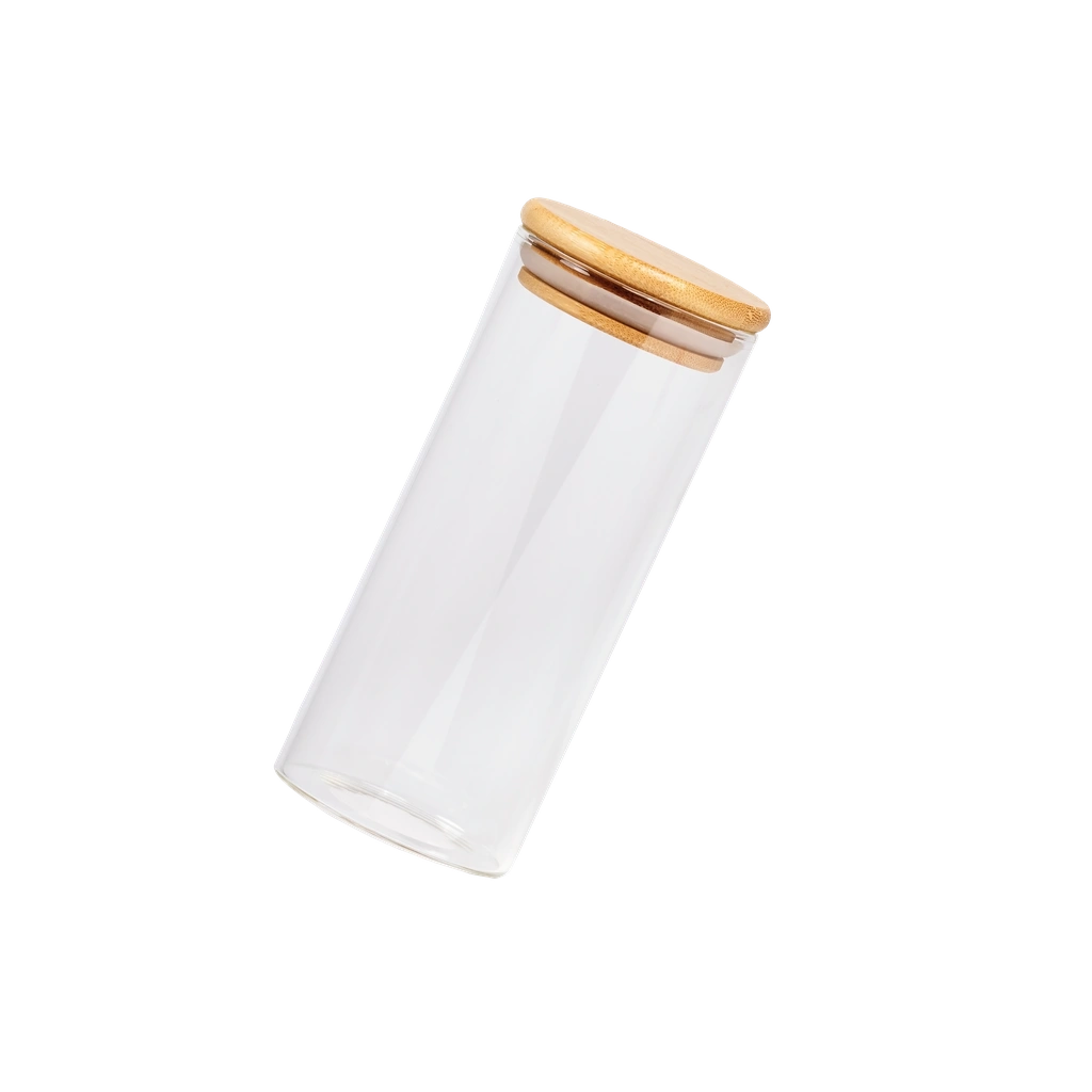Rundes Vorratsglas aus Borosilikatglas mit Bambusdeckel, 420 ml (Transparent/Natur)