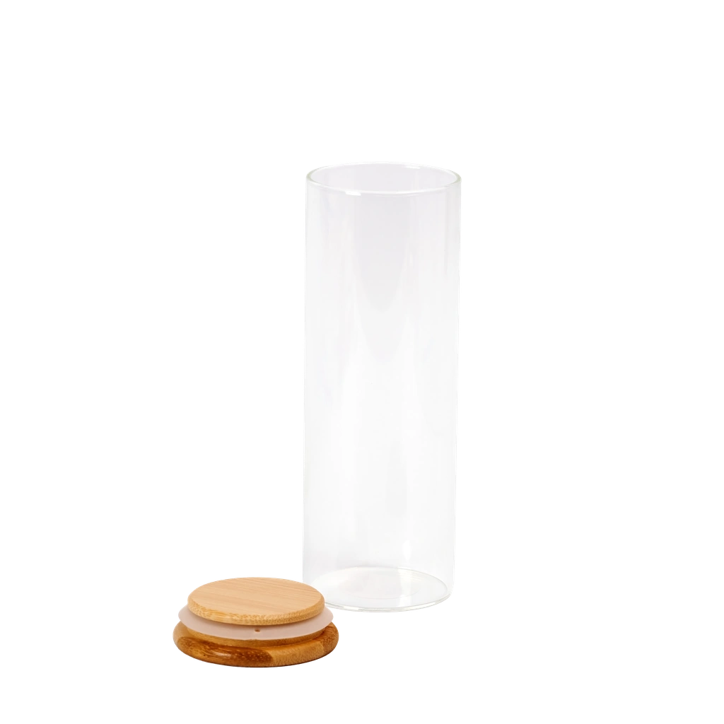 Rundes Vorratsglas aus Borosilikatglas mit Bambusdeckel, 500 ml (Transparent)