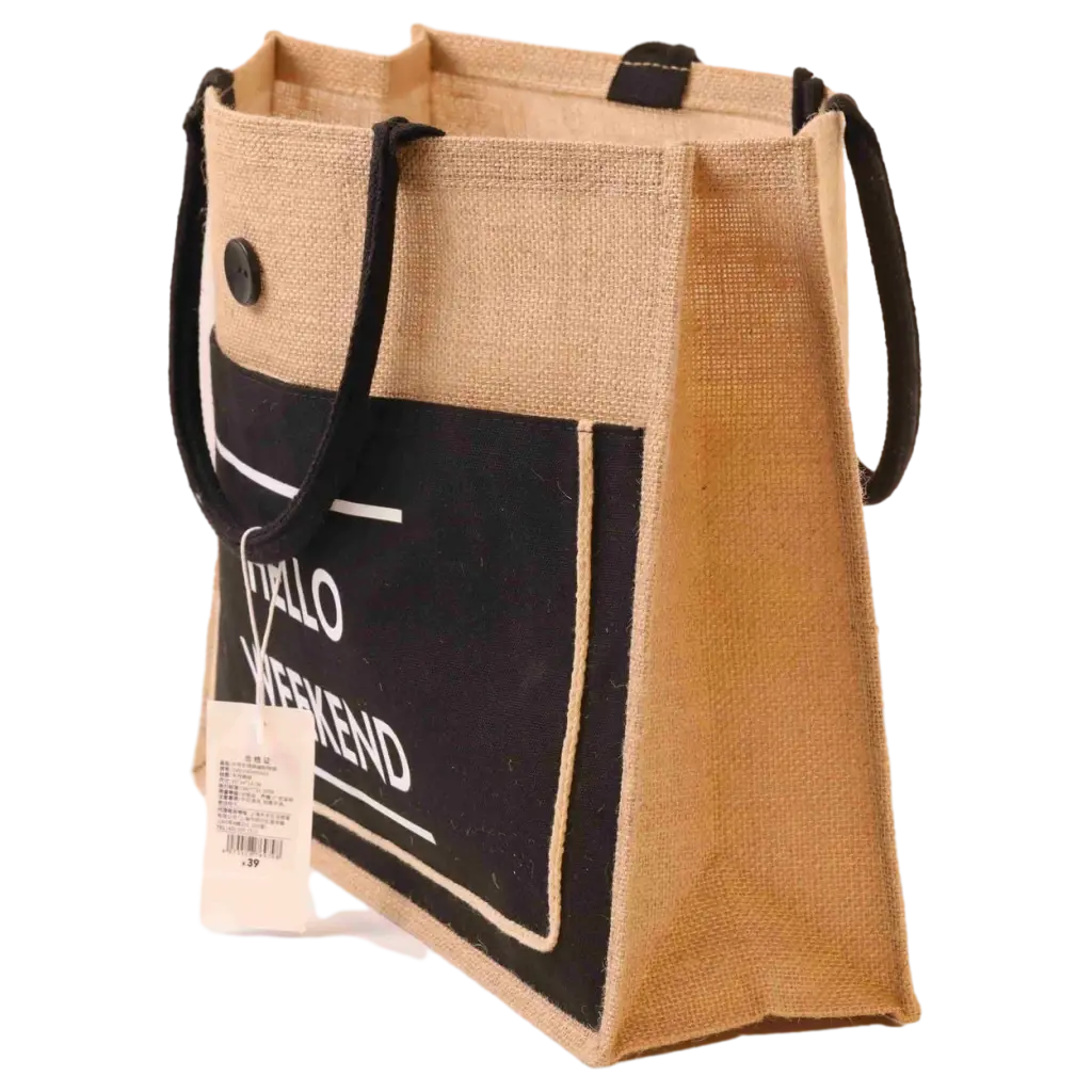 Große Jute-Tasche mit Fronttasche aus Baumwolle-Jute-Mix (Natur/Schwarz)