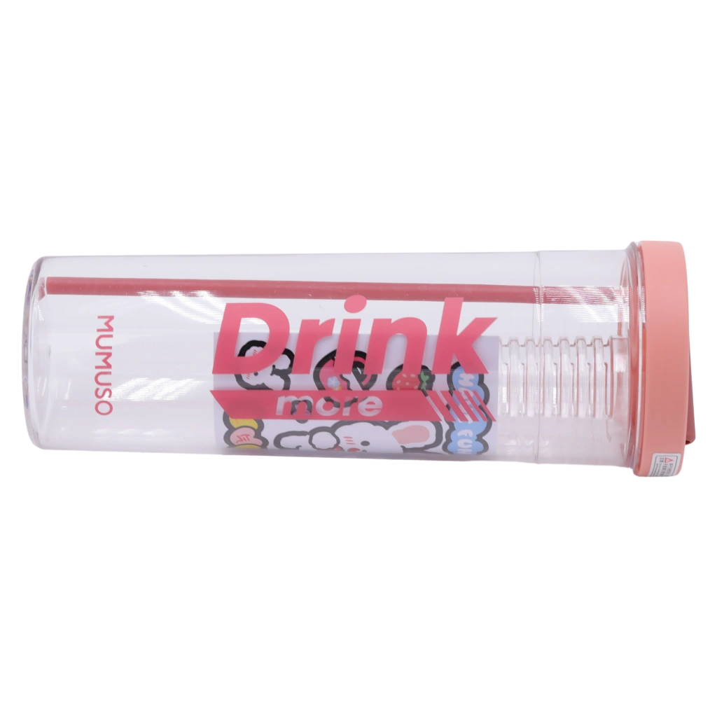 Wasserflasche aus Kunststoff mit faltbarem Trinkhalm und Infuser, 700 ml (Pink)