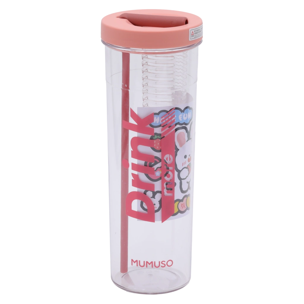 Wasserflasche aus Kunststoff mit faltbarem Trinkhalm und Infuser, 700 ml (Pink)