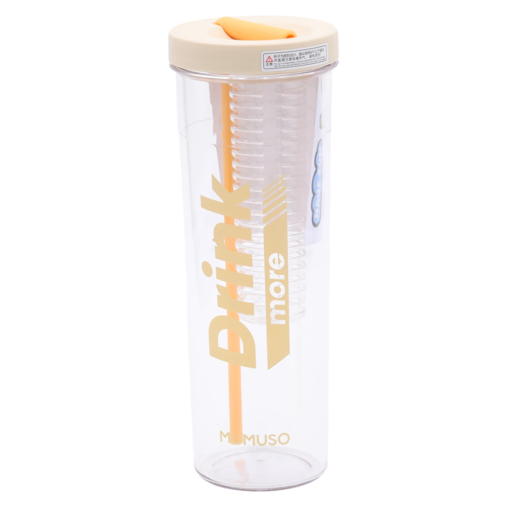 Trinkflasche aus Kunststoff mit Infuser und klappbarem Strohhalm, 700 ml (Gelb)