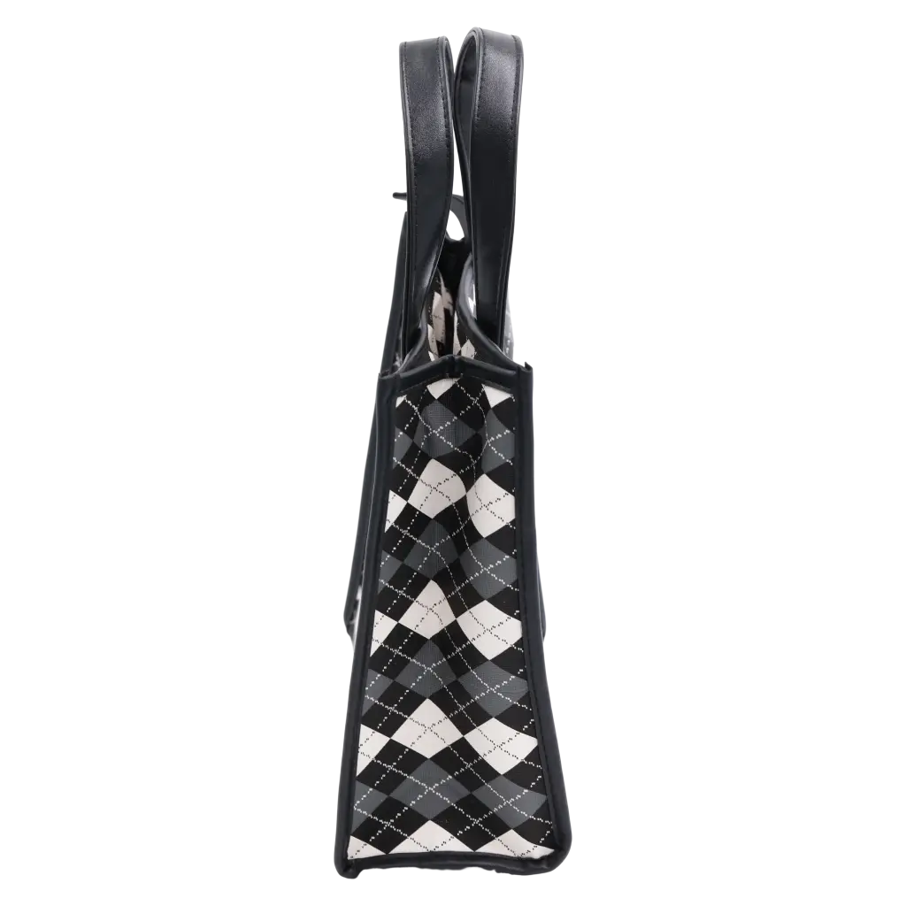 Handtasche mit Karodesign, kompakt (Schwarz)
