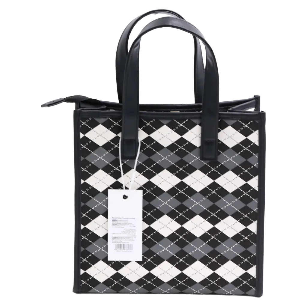 Handtasche mit Karodesign, kompakt (Schwarz)