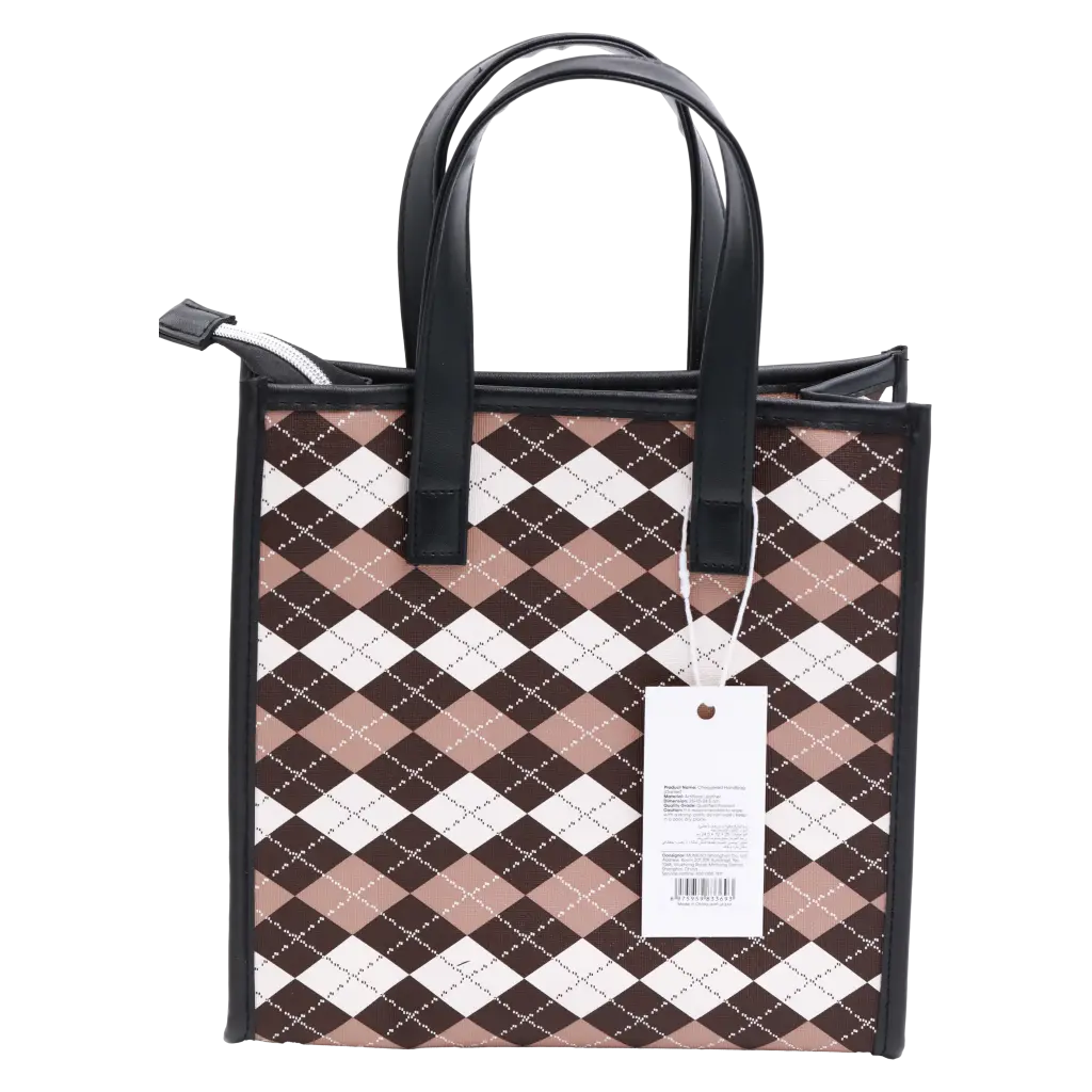 Handtasche mit Karomuster, praktische Aufbewahrungstasche (Braun/Camel/Weiß)