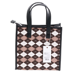 Handtasche mit Karomuster, praktische Aufbewahrungstasche (Braun/Camel/Weiß)