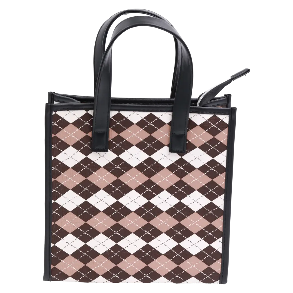 Handtasche mit Karomuster, praktische Aufbewahrungstasche (Braun/Camel/Weiß)