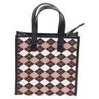 Handtasche mit Karomuster, praktische Aufbewahrungstasche (Braun/Camel/Weiß)