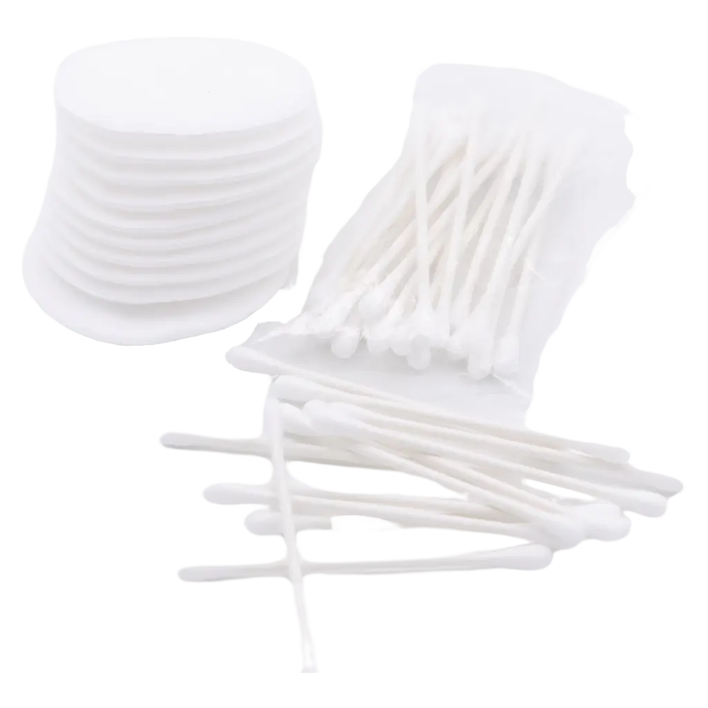 Einweg-Set Wattebällchen, Wattestäbchen &amp; Wattepads aus saugfähiger Baumwolle (Weiß)
